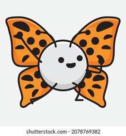 Vector Illustration of Butterfly Character with cute face, simple hands and leg line art on Isolated Background