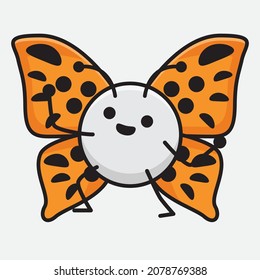 Vector Illustration of Butterfly Character with cute face, simple hands and leg line art on Isolated Background