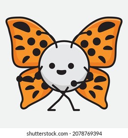 Vector Illustration of Butterfly Character with cute face, simple hands and leg line art on Isolated Background