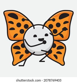 Vector Illustration of Butterfly Character with cute face, simple hands and leg line art on Isolated Background