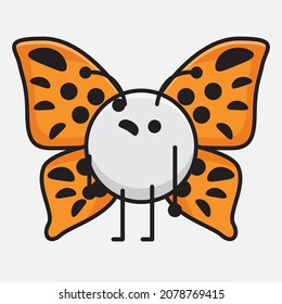Vector Illustration of Butterfly Character with cute face, simple hands and leg line art on Isolated Background