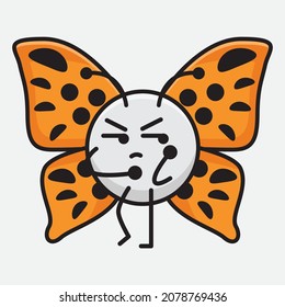 Vector Illustration of Butterfly Character with cute face, simple hands and leg line art on Isolated Background