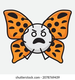 Vector Illustration of Butterfly Character with cute face, simple hands and leg line art on Isolated Background