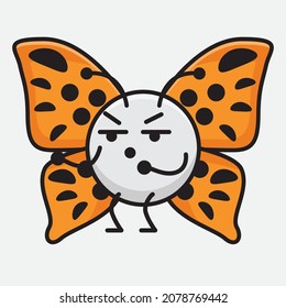 Vector Illustration of Butterfly Character with cute face, simple hands and leg line art on Isolated Background