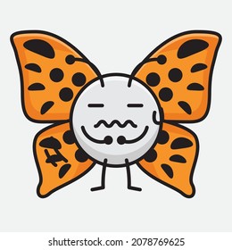Vector Illustration of Butterfly Character with cute face, simple hands and leg line art on Isolated Background