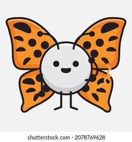 Vector Illustration of Butterfly Character with cute face, simple hands and leg line art on Isolated Background
