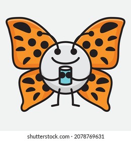 Vector Illustration of Butterfly Character with cute face, simple hands and leg line art on Isolated Background