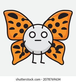 Vector Illustration of Butterfly Character with cute face, simple hands and leg line art on Isolated Background