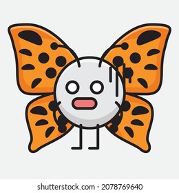 Vector Illustration of Butterfly Character with cute face, simple hands and leg line art on Isolated Background