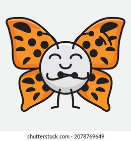 Vector Illustration of Butterfly Character with cute face, simple hands and leg line art on Isolated Background