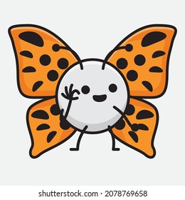 Vector Illustration of Butterfly Character with cute face, simple hands and leg line art on Isolated Background