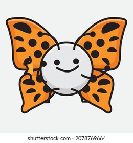 Vector Illustration of Butterfly Character with cute face, simple hands and leg line art on Isolated Background