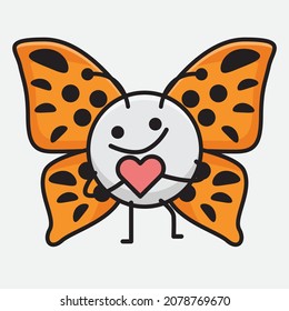 Vector Illustration of Butterfly Character with cute face, simple hands and leg line art on Isolated Background
