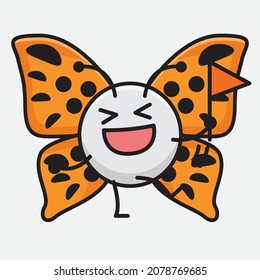 Vector Illustration of Butterfly Character with cute face, simple hands and leg line art on Isolated Background
