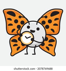 Vector Illustration of Butterfly Character with cute face, simple hands and leg line art on Isolated Background