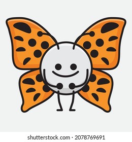 Vector Illustration of Butterfly Character with cute face, simple hands and leg line art on Isolated Background