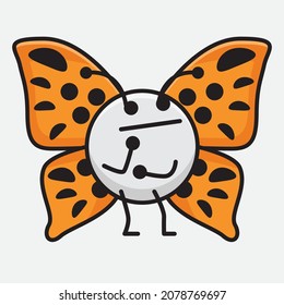 Vector Illustration of Butterfly Character with cute face, simple hands and leg line art on Isolated Background