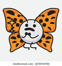 Vector Illustration of Butterfly Character with cute face, simple hands and leg line art on Isolated Background