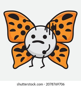 Vector Illustration of Butterfly Character with cute face, simple hands and leg line art on Isolated Background