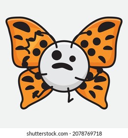 Vector Illustration of Butterfly Character with cute face, simple hands and leg line art on Isolated Background