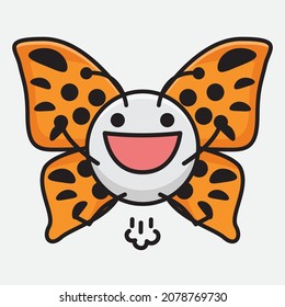 Vector Illustration of Butterfly Character with cute face, simple hands and leg line art on Isolated Background