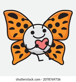 Vector Illustration of Butterfly Character with cute face, simple hands and leg line art on Isolated Background