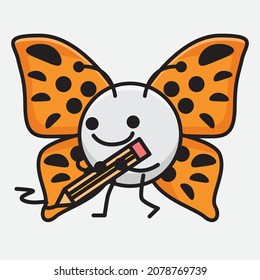 Vector Illustration of Butterfly Character with cute face, simple hands and leg line art on Isolated Background