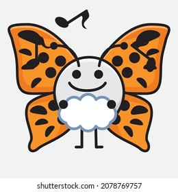 Vector Illustration of Butterfly Character with cute face, simple hands and leg line art on Isolated Background