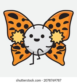 Vector Illustration of Butterfly Character with cute face, simple hands and leg line art on Isolated Background