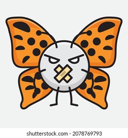 Vector Illustration of Butterfly Character with cute face, simple hands and leg line art on Isolated Background