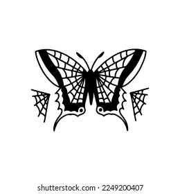 ilustración vectorial de una mariposa con una telaraña