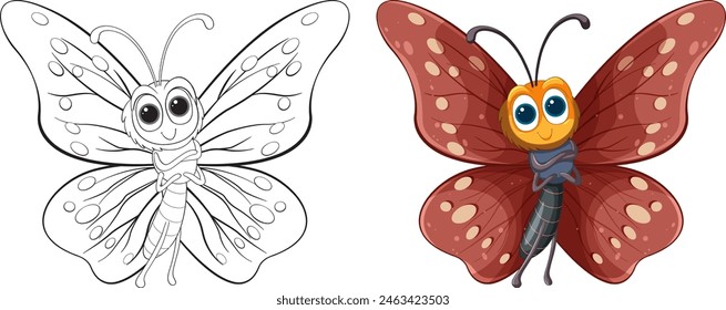 Vector illustration of a butterfly, colored and outlined