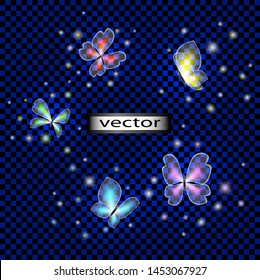 Vector illustration of a butterfly creating rainbow light magic, fairy tale, colorful shining and fluttering insects