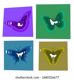 Vector illustration of a butterfly in a cube on a white background. Bright isometric illustrations.