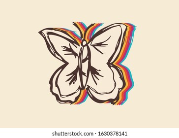 Vector Illustration of Butterfly with Cute and Rainbow Color