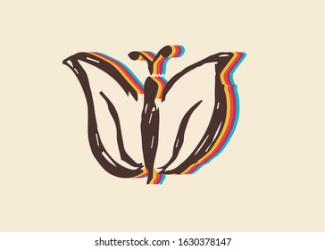 Vector Illustration of Butterfly with Cute and Rainbow Color