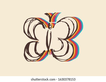 Vector Illustration of Butterfly with Cute and Rainbow Color