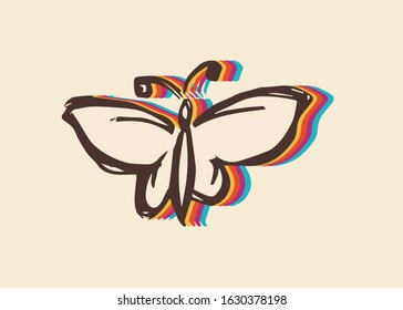 Vector Illustration of Butterfly with Cute and Rainbow Color