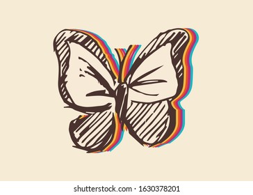 Vector Illustration of Butterfly with Cute and Rainbow Color