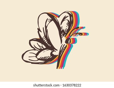 Vector Illustration of Butterfly with Cute and Rainbow Color