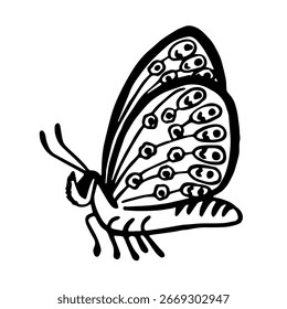 Ilustración vectorial de mariposa en estilo doodle.