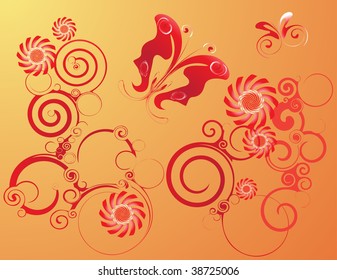 vector illustration, butterfly and flowers, card concept.