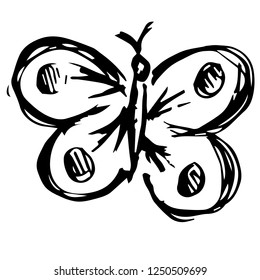 Vector Illustration of Butterfly Hand Drawn or Sketch for Isolated Graphic Design Outline, Sign, Symbol and more