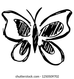 Vector Illustration of Butterfly Hand Drawn or Sketch for Isolated Graphic Design Outline, Sign, Symbol and more