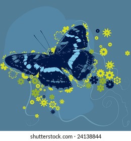 Vector illustration of a butterfly and hand illustrated supporting elements.