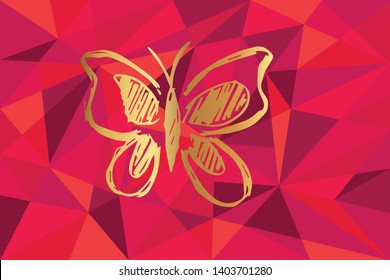 Vector Illustration of Butterfly Icon with Red Polygon and Geometric. Graphic Design for Template, Layout, Background, Poster and More.