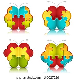 Vector illustration of butterfly icons made of puzzle