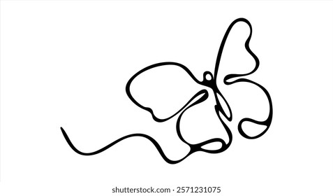 Vector illustration butterfly line art. Black silhouette on white background. Minimalistic simple hand-drawn design, for printing logo, beauty salon, clothes, knitting, needlework. Beauty. EPS 10