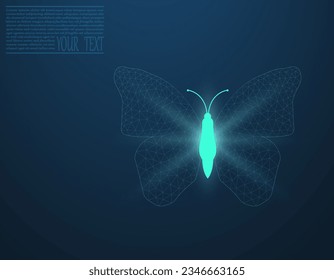 Vector illustration of a butterfly made of mesh, on a dark blue background. Butterfly from the mesh in the light.