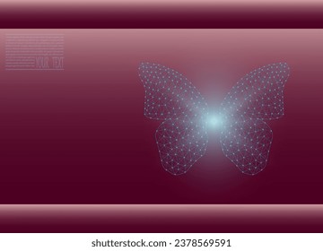 Vector illustration of a butterfly made of mesh, on a burgundy background. Butterfly from the mesh in the light.